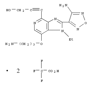 Molecular Structure of 1052112-65-8 (2-Propyn-1-ol, 3-[2-(4-amino-1,2,5-oxadiazol-3-yl)-7-(3-aminopropoxy)-1-ethyl-1H-imidazo[4,5-c]pyridin-4-yl]-, 2,2,2-trifluoroacetate (1:2))